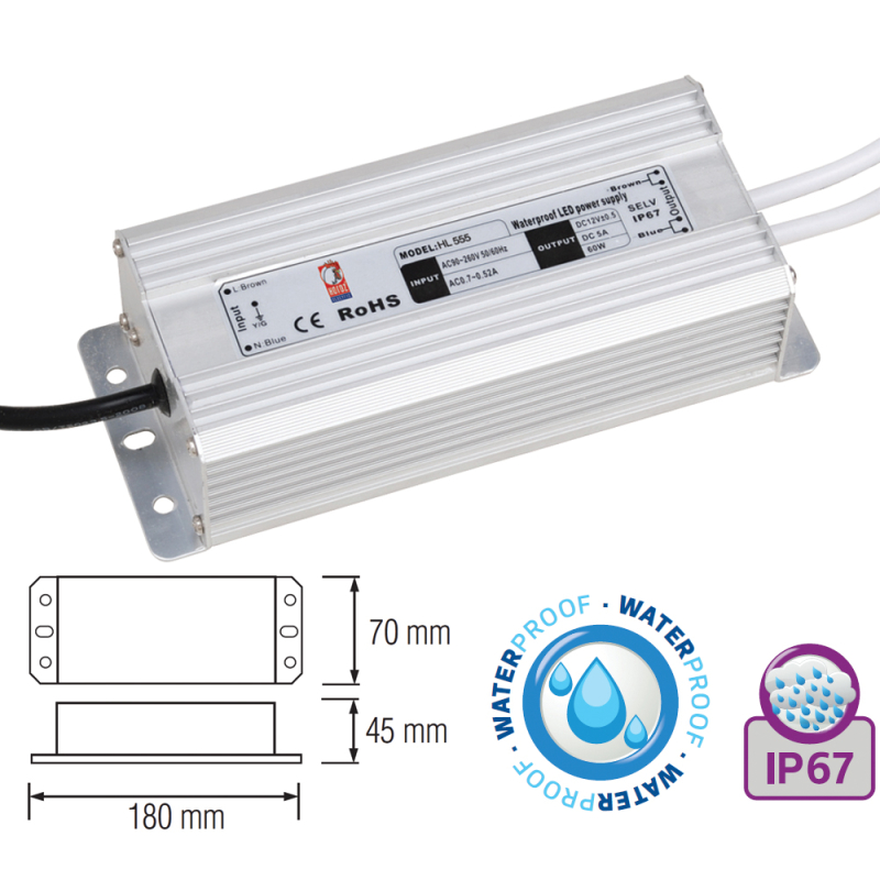 60W 12V LED-Trafo Konstantspannung 0 - 5A 12 V/DC nicht dimmbar