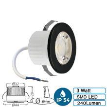 Mini LED Einbau-Spot Einbauleuchte Einbaustrahler Mini-Spot 4000K Neutralweiß  3 Watt 240 Lumen Schutzart IP54 Schwarz