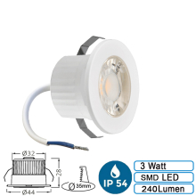 Klein Mini 3W LED Einbaustrahler Einbauleuchte Einbauspot Spot 4000K Neutralweiß 240 Lumen 230V Anschluss Schutzart IP54 Weiß