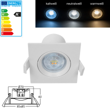 7W LED Einbauspot Einbauleuchte | 670 Lm | schwenkbar | Einstelbare Farbton | Quadrat-Weiß