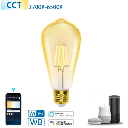 E27 LED CCT Smart Wi-Fi Filament Retro Vintage Nostalgie Leuchtmittel dimmbar Bernstein 2700-6500K ST64 6 Watt